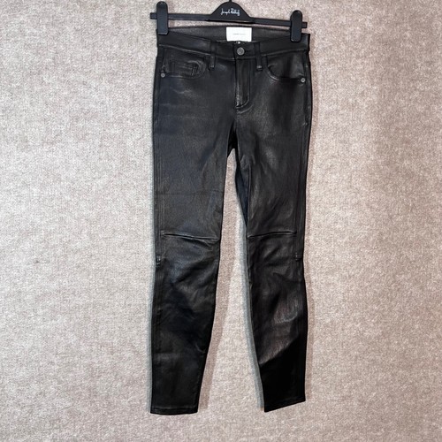 Current/Elliott Lamb Leather Skinny Pants Women 26 Black Red Pocket Moto