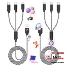 Multi Charging Cable, 2Pack 4FT 3 in 1 Charging Cable for 4FT 2PACK Black Gray