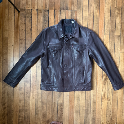 Levi's Men's Brown Trucker Bovine Cow Leather Jacket Size XL | eBay