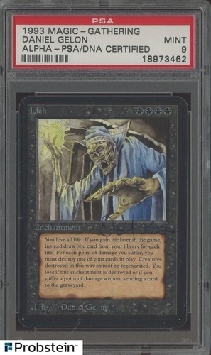 1993 Magic The Gathering MTG Alpha Lich Daniel Gelon PSA/DNA Ceritfied PSA 9