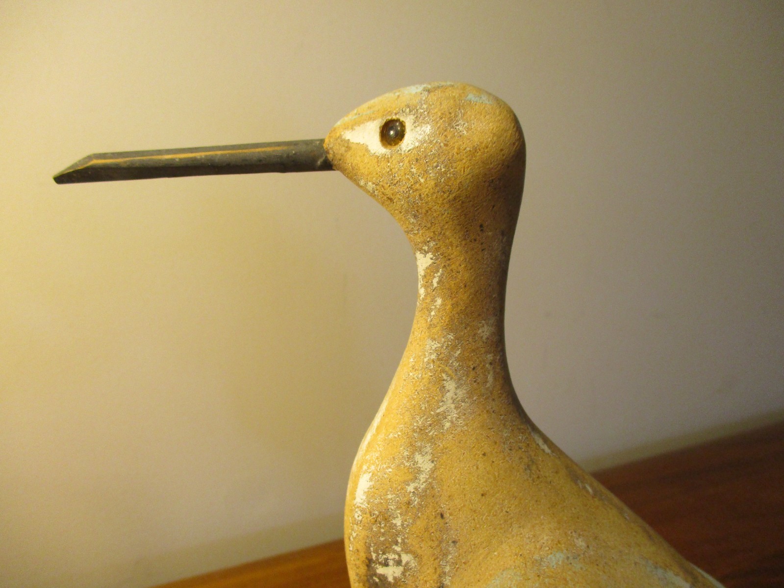 Hand Carved Hand Painted Sandpiper Bird. Wood & Metal. 1 ft. Height.