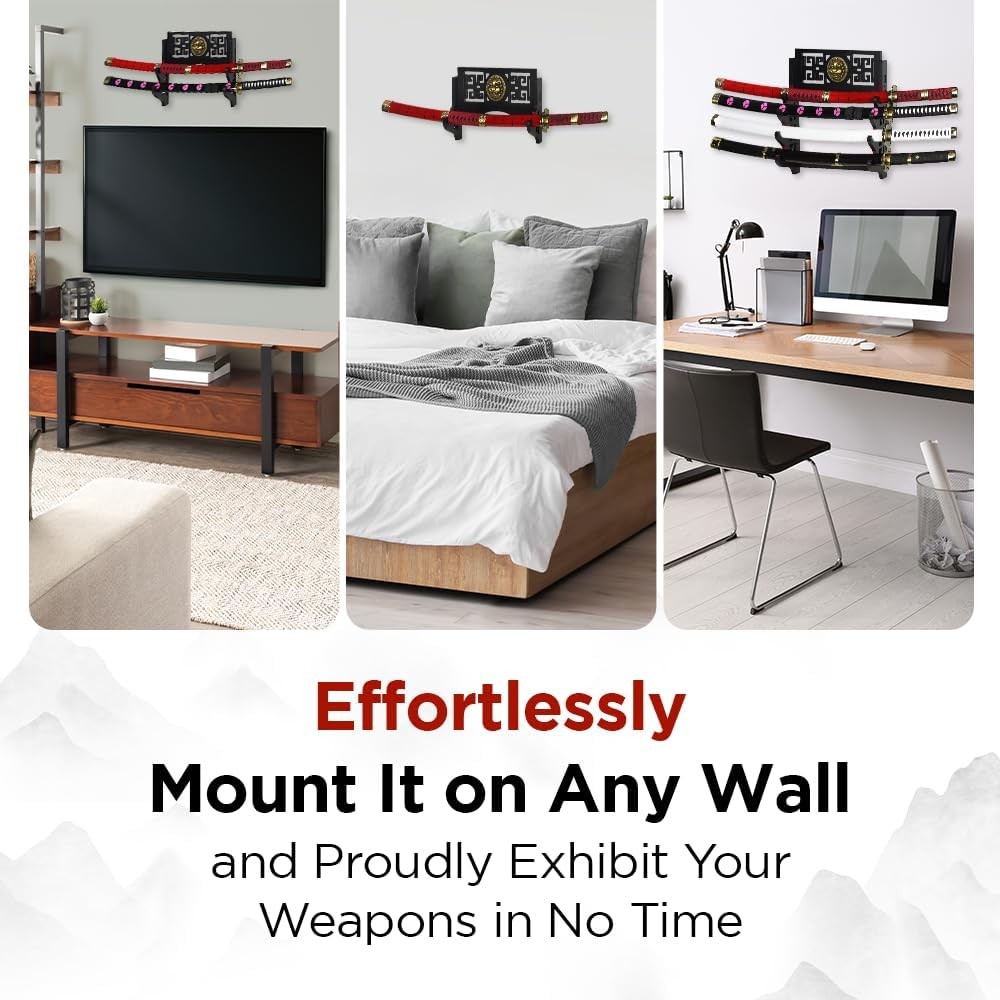 Logest Wall Mount Sword Holder - 4 Tier Options Available - Crafted Black 