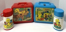 Vintage Sesame Street Aladdin Plastic Lunchboxes w/ Thermos  Set of 2