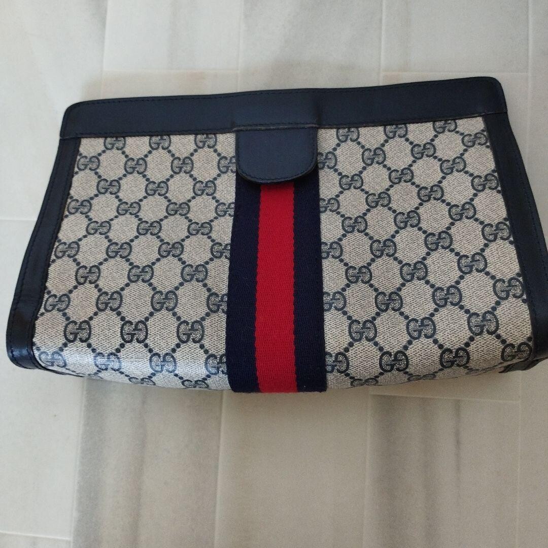GUCCI Clutch Bag GG Supreme Web stripe Beige Vintage Authentic From Japan