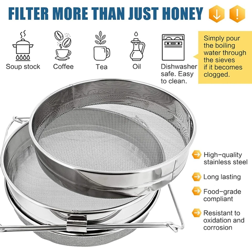Doppelmaschenfilter Honigsieb Edelstahl 2-teilig Honigernte Imker Werkzeug - Bild 3 von 4