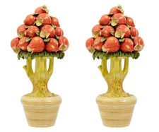 Pair Of Vintage Regency Style Italian Ceramic Pomegranate Topiary