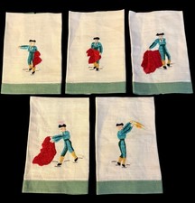 vintage 1940  s hand-embroidered Matador Bullfighter Handkerchiefs Set of 5