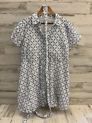 Women s Plus Size 1X Alexis Blue White Eyelet Shirt Dress Casual Summer