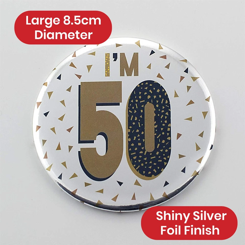 Insignia de cumpleaños 50 plateada 8,5 cm para celebraciones de fiesta Foto 3 de 4