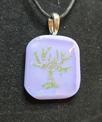 Dichroic Art Glass Pendant Fused/Hand Crafted Purple Tree Of Life Metallic
