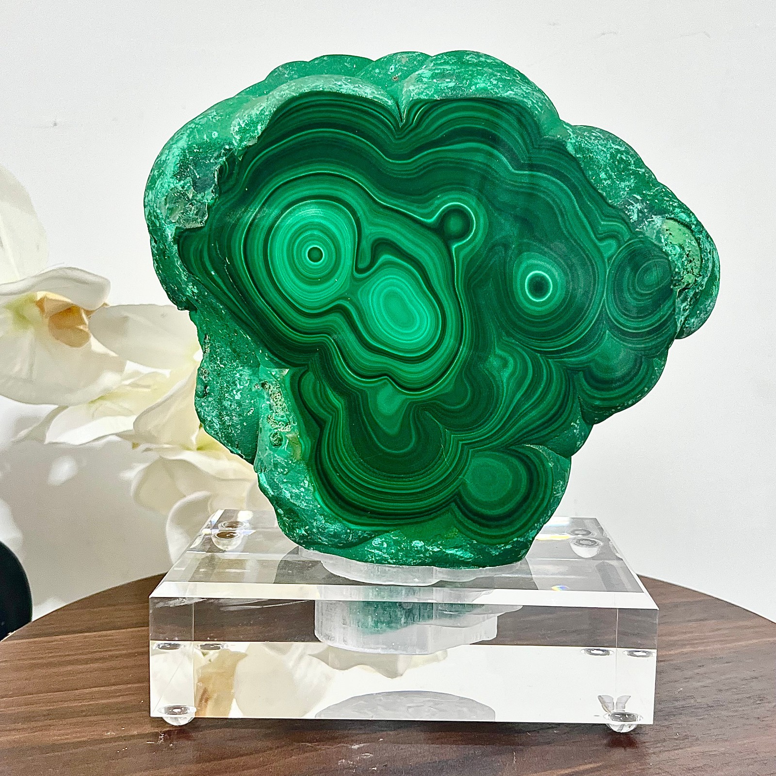 6.47LB Natural green malachite crystal block polished quartz pattern specimen