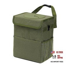 Car Garbage can with lid Leak Proof Vehicle Trash Can 3 Storage Pockets green
