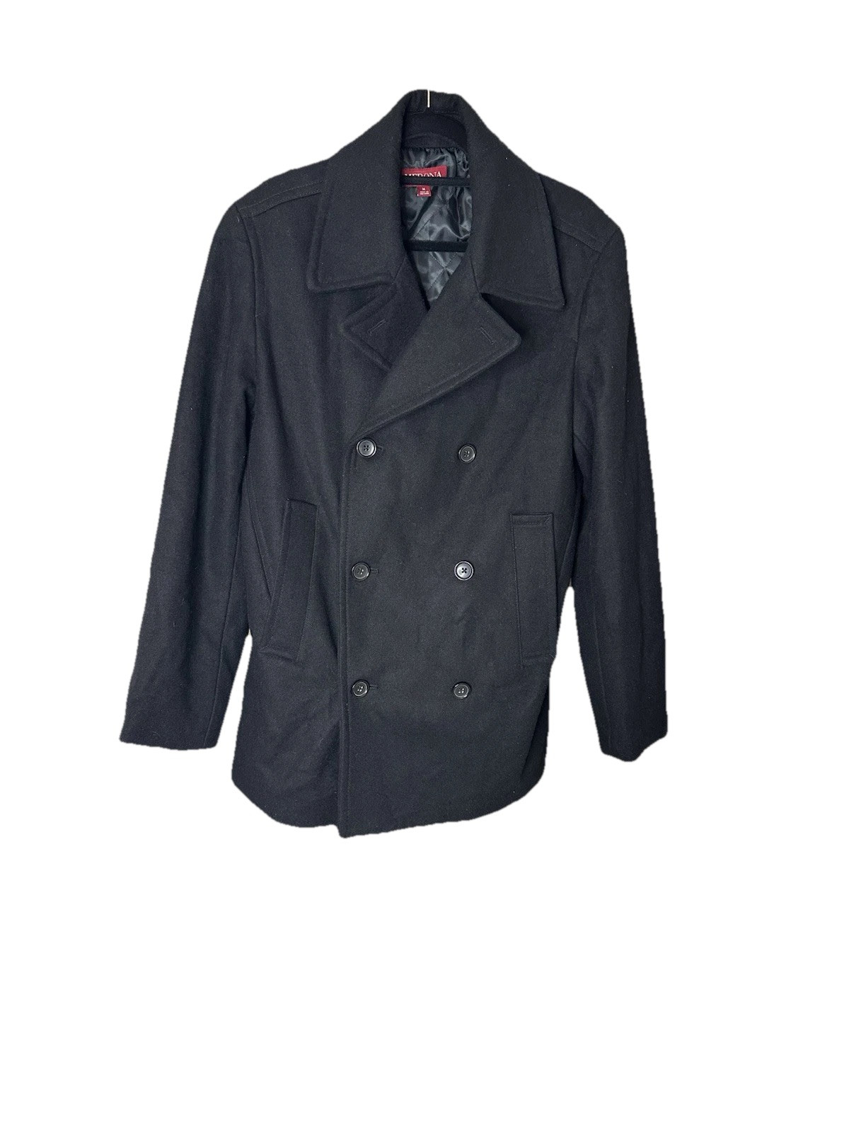 Men’s Merona Black Winter Peacoat with Buttons Pockets Lined Size M