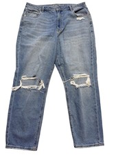 American Eagle Mom Jeans Womens 18 Blue Medium Wash High Rise Distressed 37x30