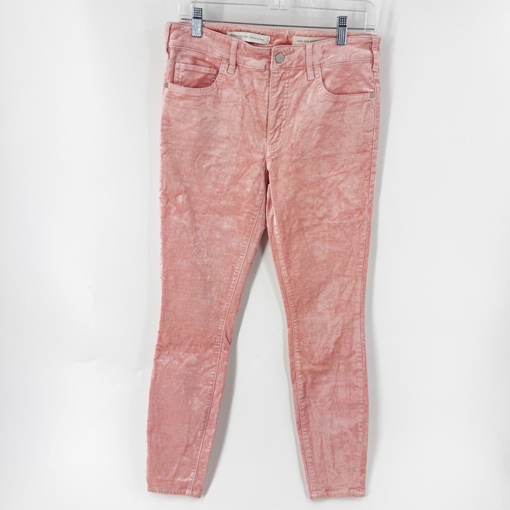 ✅ Anthropologie Pilcro & the Letterpress Pink Crushed Velvet High Rise Skinny 27