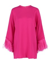 Valentino Womens Feather-Cuff Silk Shift