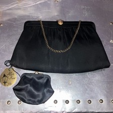 After Five Vintage 1950s Black Satin Evening Clutch with Coin Purse