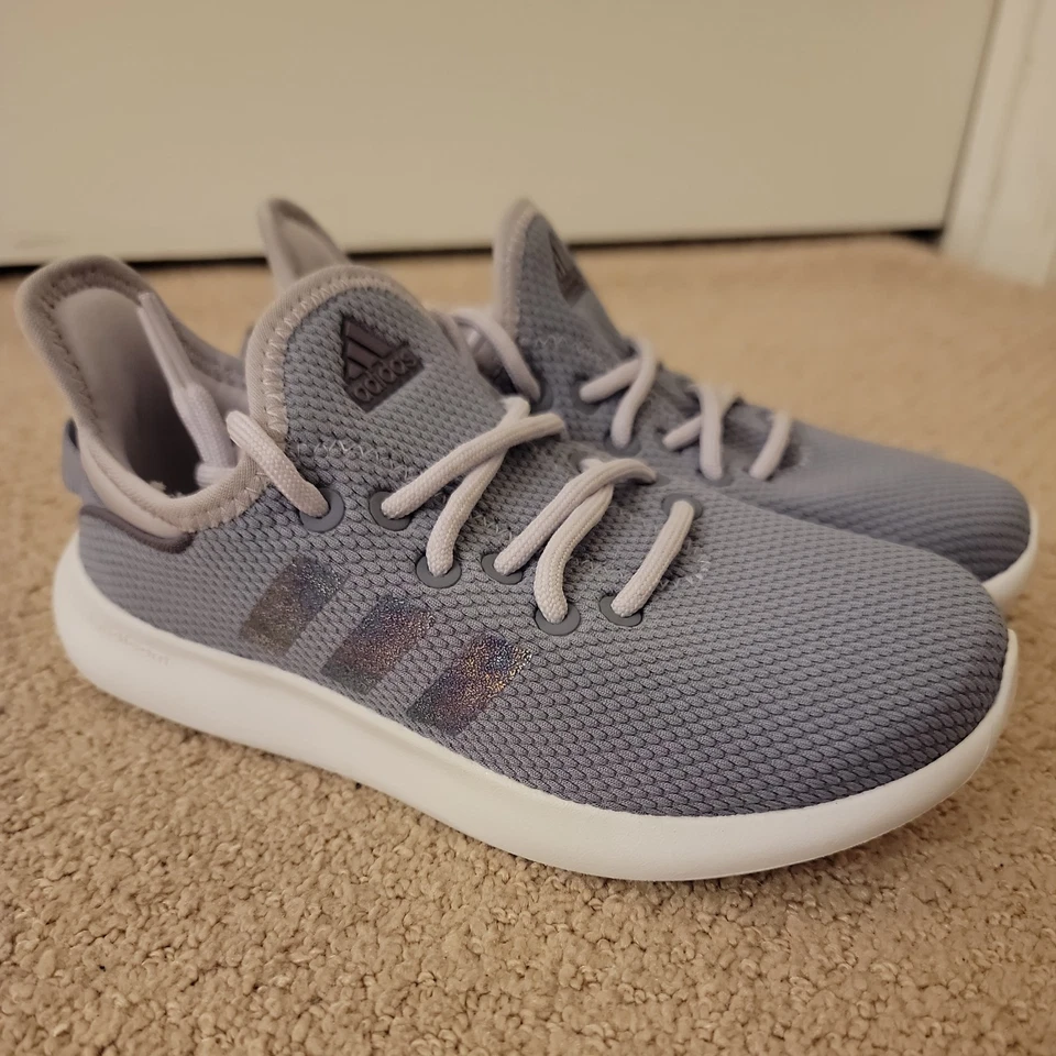 ADIDAS Cloudfoam Pure Niñas TALLA 1 Tenis Informales Zapatos Plateado Violeta Brillo Foto 2 de 4