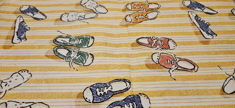 Vintage Braemore Novelty Fabric - Retro Sneakers on Yellow Stripes (35" x 52") - Image 3 of 4