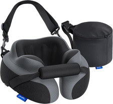 Ergonomic Memory Foam Travel Neck Pillow with Dual-Hold Design and Carry Case