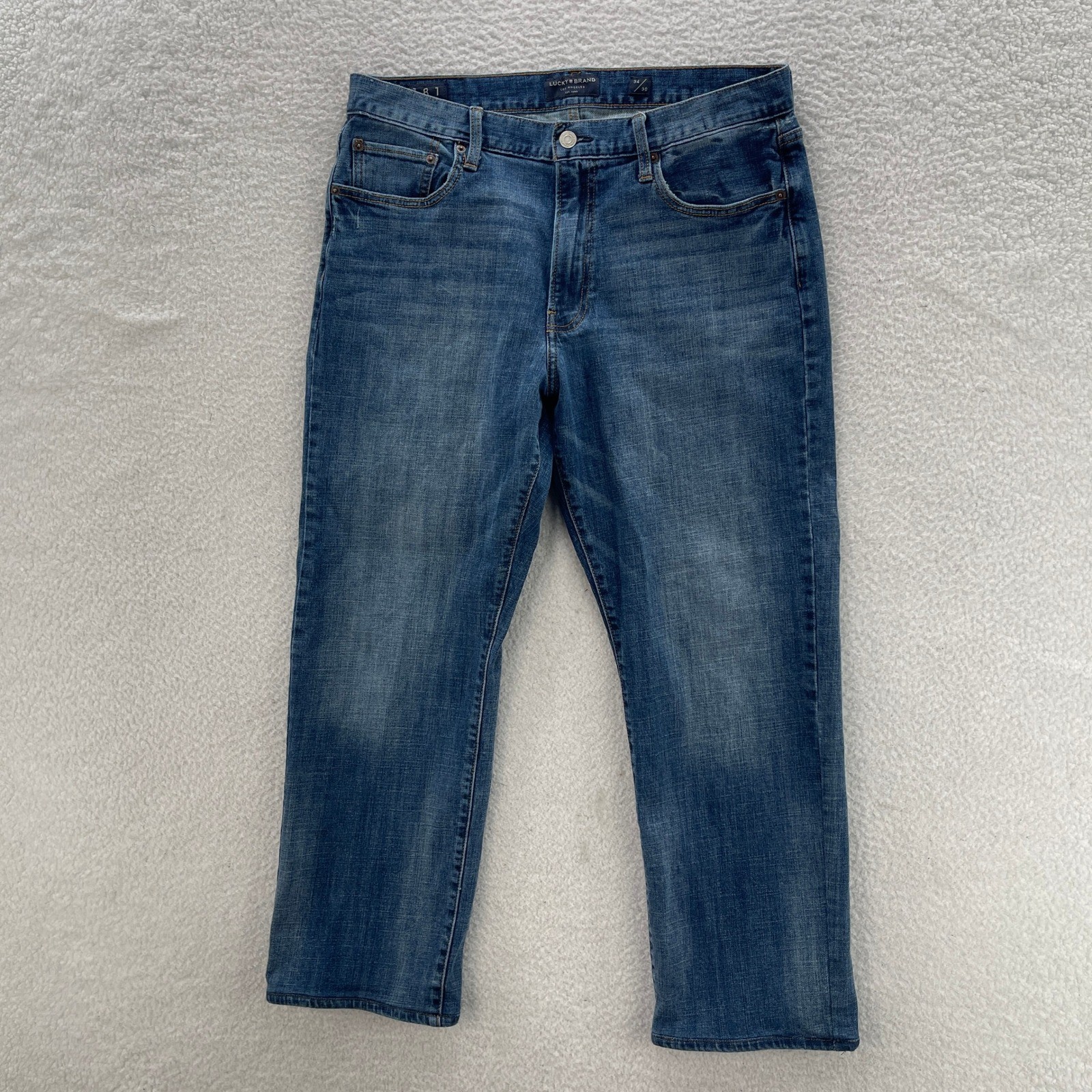 Lucky Brand Jeans Mens 34x30 Blue 181 Relaxed Straight Dark Wash Denim Grunge