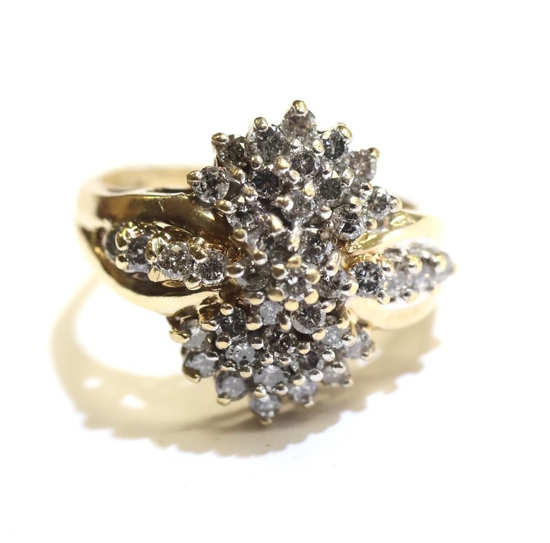 10k yellow gold .90ct 12 H diamond CLUSTER ring WOMENS 4.2g estate vintage 6
