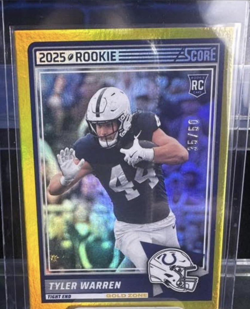 2025 Score - Rookies Tyler Warren #21 Gold Zone /50 (RC)