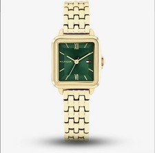 Image of Tommy Hilfiger Ladies Mia Square Green Dial Gold Tone Watch 1782858