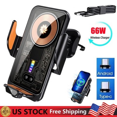 66W Fast Wireless Car Charger Automatic Clamping Mount Air Vent Phone Holder US