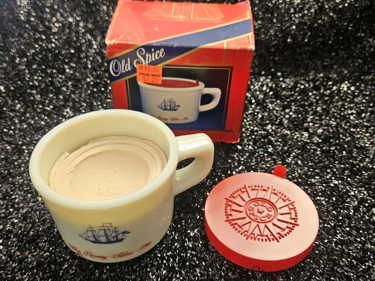 OLD SPICE POTTERY GLASS SHAVING MUG COLLECTIBLE W/ UNUSED SOAP 