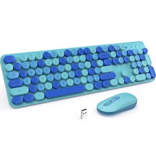 Wireless Keyboard and , Silent Keyboard Combo, Full-Sized Colorful Typewriter...