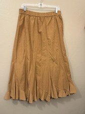 Women  s Vintage 90s Fine Corduroy Ruffle Midi Skirt Elastic Pull On Size Large