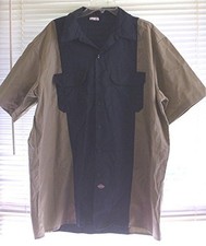 DICKIES KHAKI NAVY BLUE SHORT SLEEVE WORK BUTTON FRONT SHIRT XX-LARGE