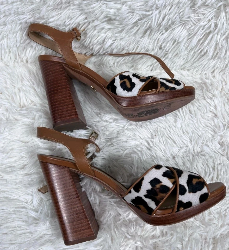 Michael Kors Alexia Platform Sandals Womens Size 9M Hair Calf Animal Print SH19A - Image 4 of 4