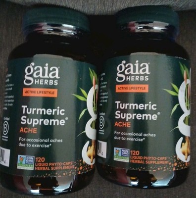x2 Gaia Herbs Turmeric Supreme Ache   120 Liquid Phyto-Caps   Expires 08/2027