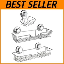 Modern 3-Tier Shower Caddy with Soap Dish - Easy Install Suction Cup Organizer