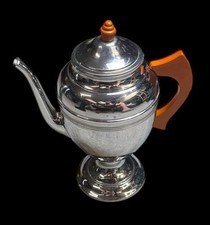 ALUMINUM COFFEE/TEA SERVER, BUTTERSCOTCH COLOR BAKELITE HANDLE~TIP & POUR~