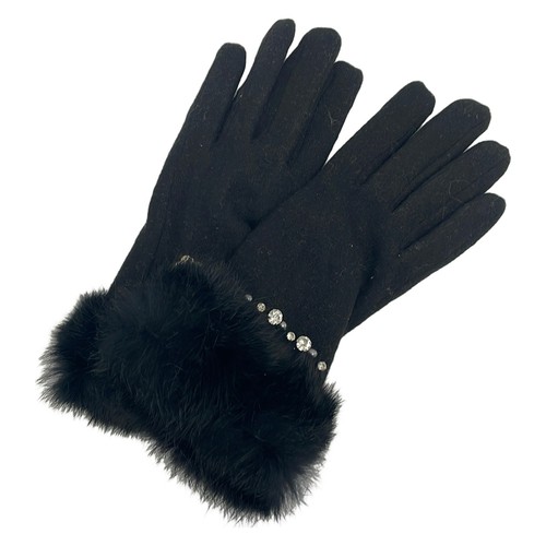 GALLERYVISCONTI Black Clear Acryl Wool Rabbit Fur Women's Gloves