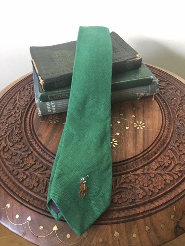 Rare Vintage Polo Ralph Lauren Handmade Green 100% Linen Tie Polo Player Logo - Bild 4 von 5