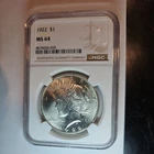 1922  SILVER PEACE DOLLAR NGC GRADED MS64