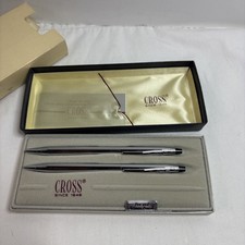 Vtg Cross 3501 Chrome Ballpoint Pen and Mechanical Pencil Set USA Box