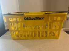 OFFICE MAX YELLOW PLASTIC SHOPPING BASKET W/ METAL HANDLES 18" x 12"x 8 3/4"