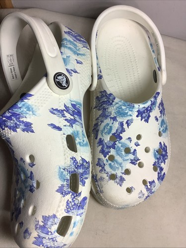 CROCS slip on classici con 5/M 3 bianco ~ blu floreale ~ usato in ottime condizioni - Foto 7 di 14
