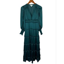 Chelsea & Violet Maxi Dress Emerald Green Tiered Long Sleeve Ruffles Women's XS