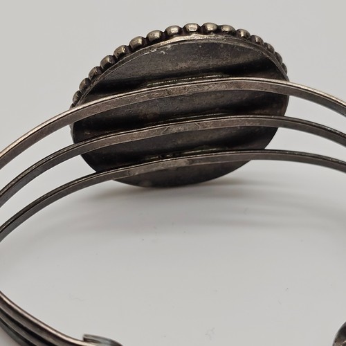 Vintage Southwestern Picture Jasper Cuff Bracelet 925 Sterling Silver 5.75" - Picture 5 of 6