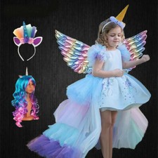 New Princess Rainbow Unicorn Birthday Dress Skirt Girls Fairy Party Kids Clothes