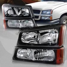 For 2003-2006 Chevy Silverado Avalanche 1500 2500 3500 Black Head Lights Lamps