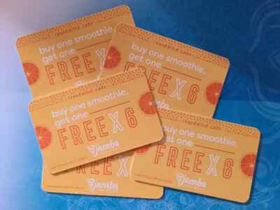 Jamba Juice BOGO Buy 1 Get 1 Smoothies Card - 6 B1G1 Uses - USPS Mailed