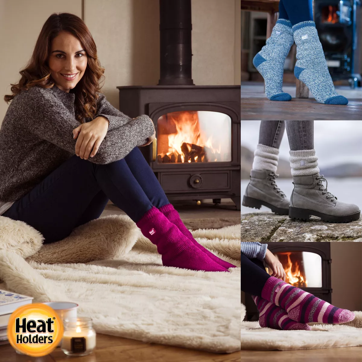 Heat Holders - Ladies / Womens Winter Warm 2.3 TOG Striped Twist Thermal  Socks
