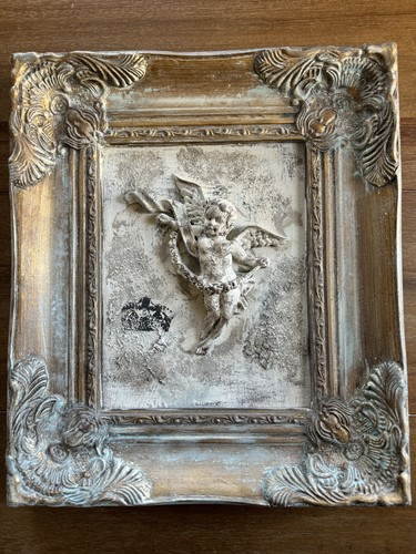 Antik Französisch Land Distressed gerahmt Italienische Renaissance Cherub Wandkunst